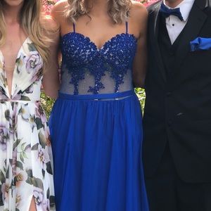 Royal blue lace prom dress